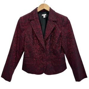 Vintage Apt. 9 Brocade Jacquard Cropped Blazer Burgundy Black Dark Academia 10P